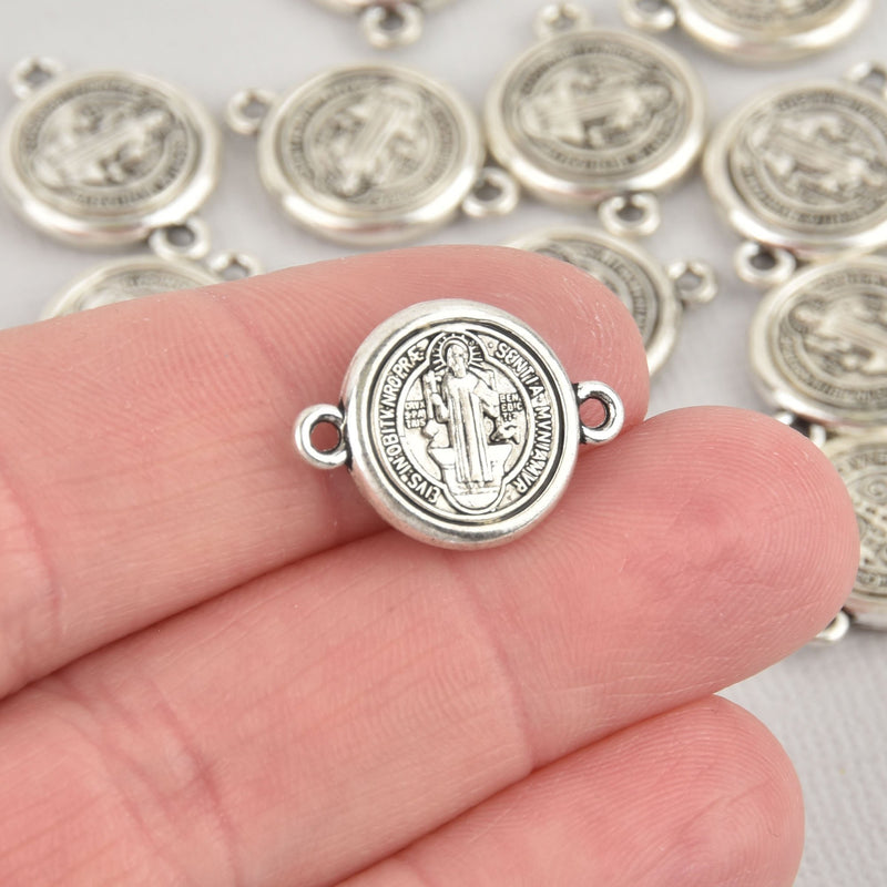 5 Religious Medal Charms, Silver Relic Connector Link Patron Saint charms, 21x15mm, chs6067