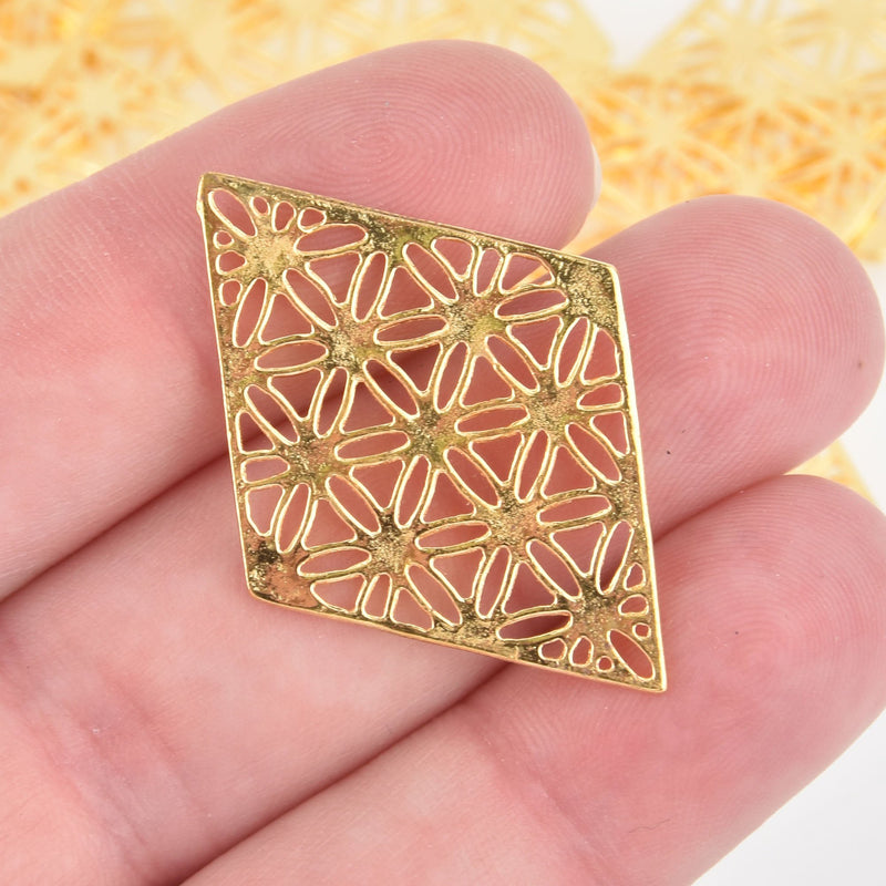 10 Gold Filigree Connector Charms, Diamond 39mm chs6073