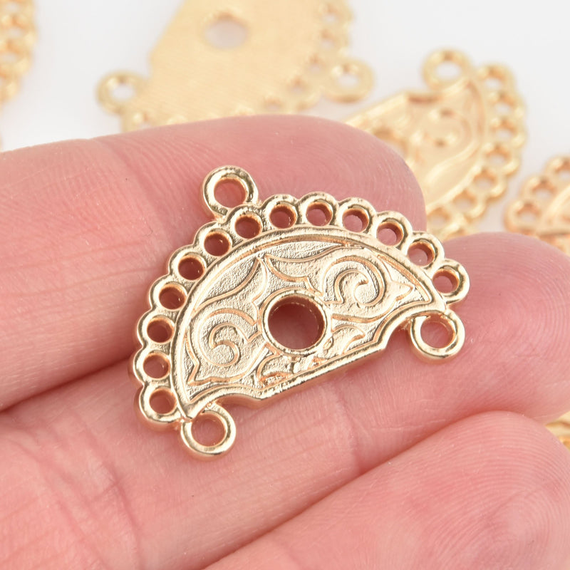 10 Gold Filigree Connector Charms, Half Circle 29mm chs6074