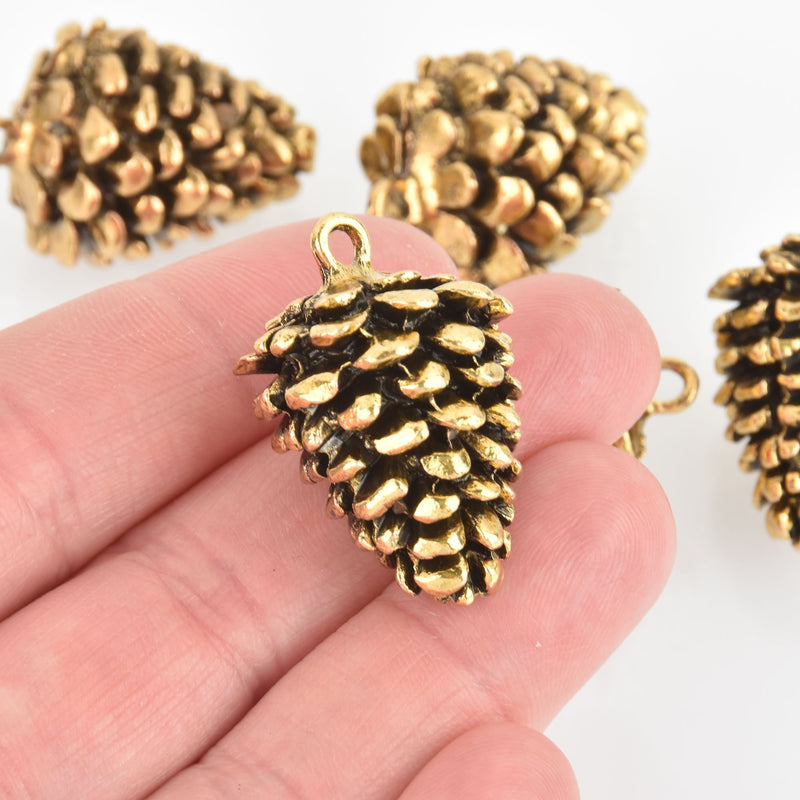2 Gold Pine Cone Charm, Pinecone Charms, 34mm, chs6079