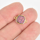 2 PINK Druzy Quartz Gemstone Charms GOLD SQUARE filigree connector link 15mm chs6080