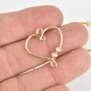 5 Gold Heart Charms, Faux Pearl Connector Links, 25mm chs6084