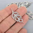 Silver Leaf Micro Pave Charms, CZ stones, connector link 1.5", chs6090