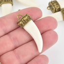 5 HORN or CLAW Tusk Charms, Cream Resin with bronze bail, 1-7/8" long, chs6092