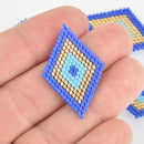 1 Beaded Diamond Charm, Royal Blue and Gold Miyuki Delica Seed Beads, 36mm chs6096