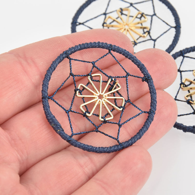 2 Dream Catcher Charms Navy Blue with gold filigree, 40mm chs6099
