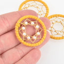 2 Dream Catcher Charms Yellow with faux pearls, 37mm chs6100