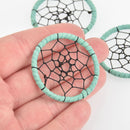 2 Dream Catcher Charms Mint green with black thread, 43mm chs6101
