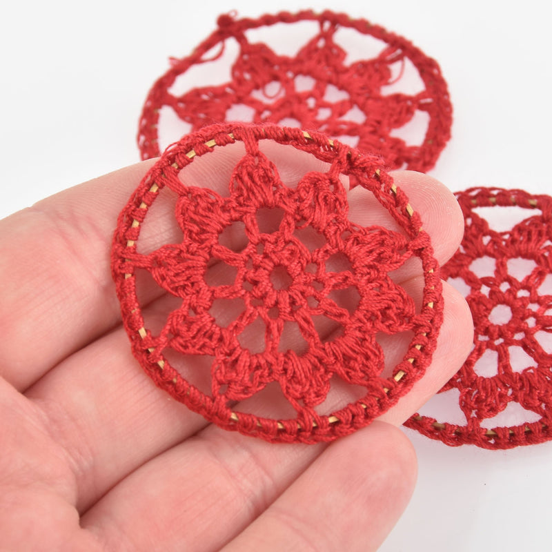 2 Dream Catcher Charms Red Crochet, 48mm chs6102