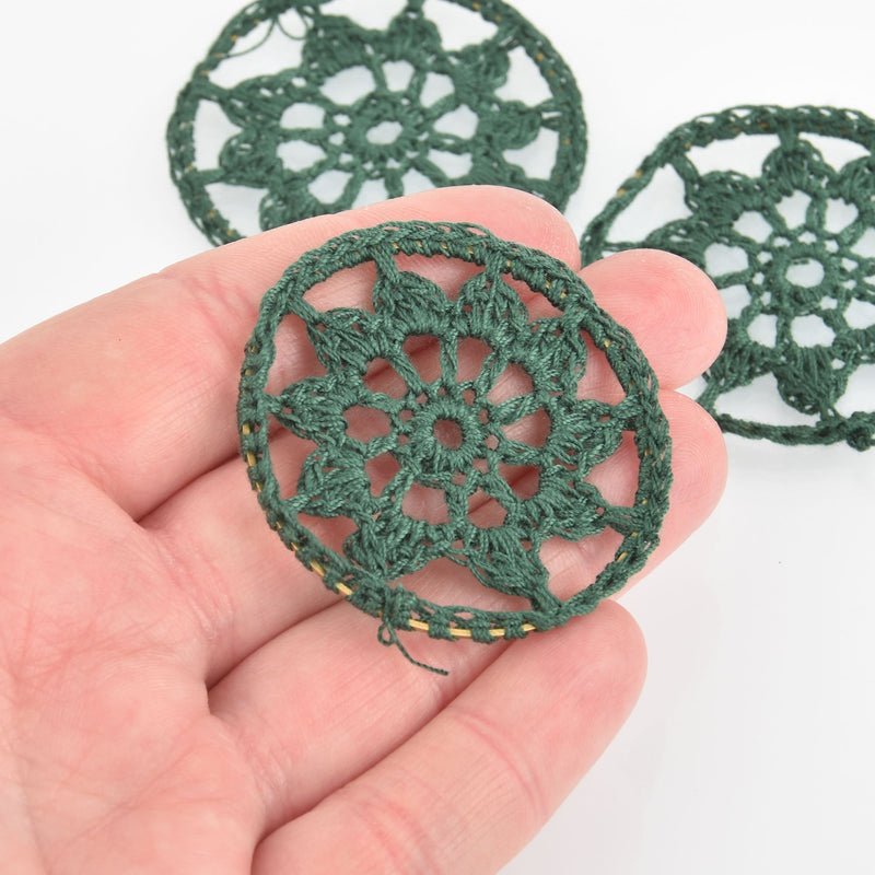 2 Dream Catcher Charms Green Crochet, 48mm chs6103