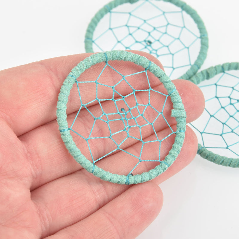 2 Dream Catcher Charms Mint green with blue thread, 43mm chs6105