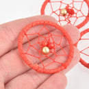 2 Dream Catcher Charms Red with gold beads, 43mm chs6106