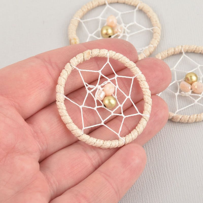 2 Dream Catcher Charms Cream with gold beads, 43mm chs6107