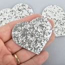 10 Faux Leather Silver Glitter Heart Charms 1-7/8" chs6108