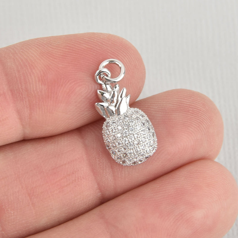 Silver PINEAPPLE Charms Micro Pave crystals CZ 19mm chs6109