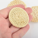 2 Rattan Charms, Round Circles, Blonde Straw, 45mm, chs6127