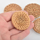 2 Rattan Charms, Round Circles, Tan Straw, 45mm, chs6128