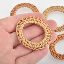 2 Rattan Charms, Round Washer Ring Circles, Tan Straw, 45mm, chs6129