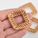 2 Rattan Charms, Square, Tan Straw, 45mm, chs6131