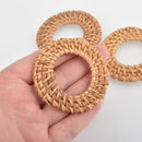 2 Rattan Charms, Round Washer Ring Circles, Tan Straw, 60mm, chs6132