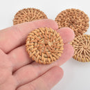 2 Rattan Charms, Round Circles, Tan Straw, 38mm, chs6133