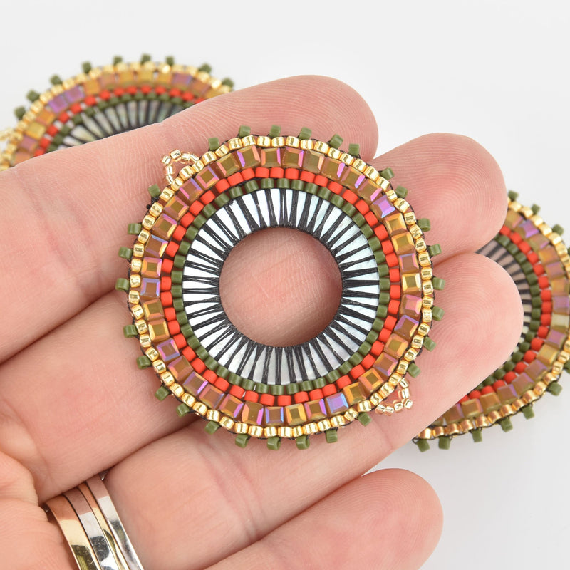 Beaded Circle Charm Connector with Miyuki Delica Seed Beads, 1.5", chs6135