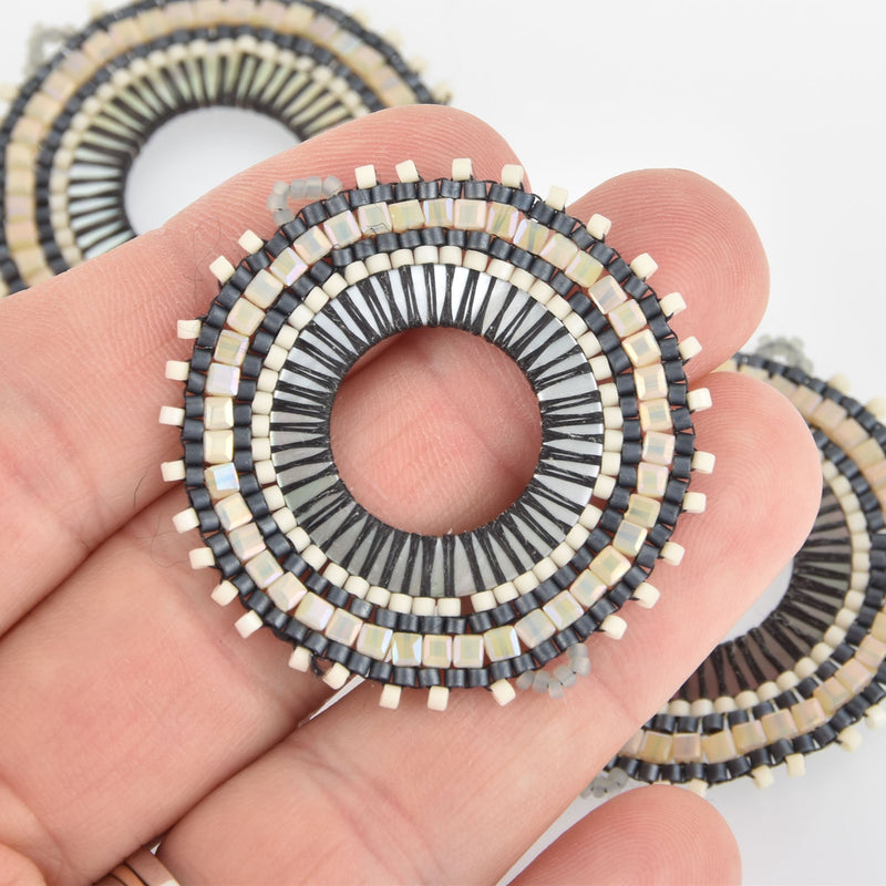 Beaded Circle Charm Connector with Miyuki Delica Seed Beads, 1.5", chs6136