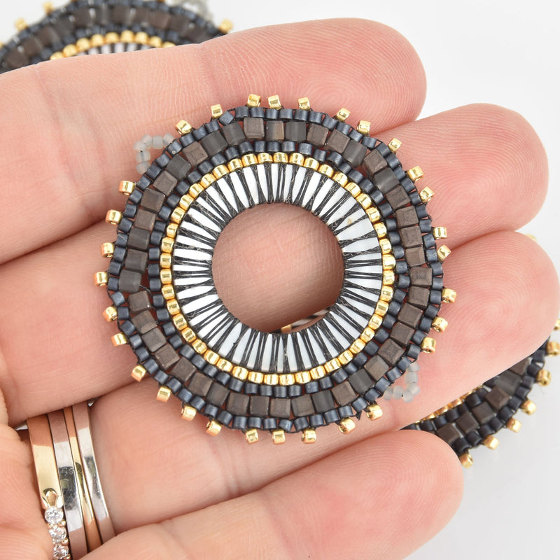 Beaded Circle Charm Connector with Miyuki Delica Seed Beads, 1.5", chs6137