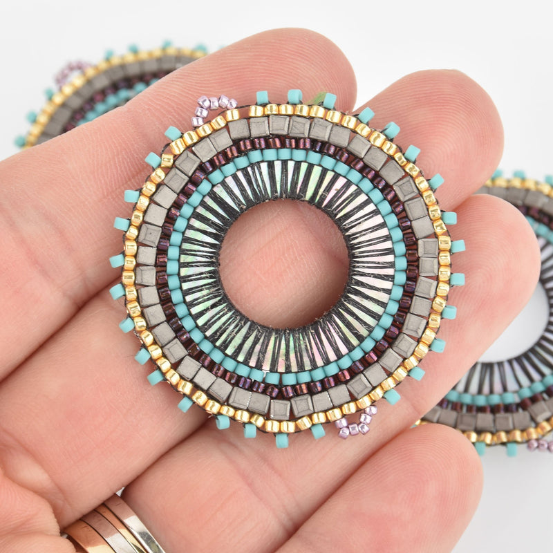 Beaded Circle Charm Connector with Miyuki Delica Seed Beads, 1.5", chs6138