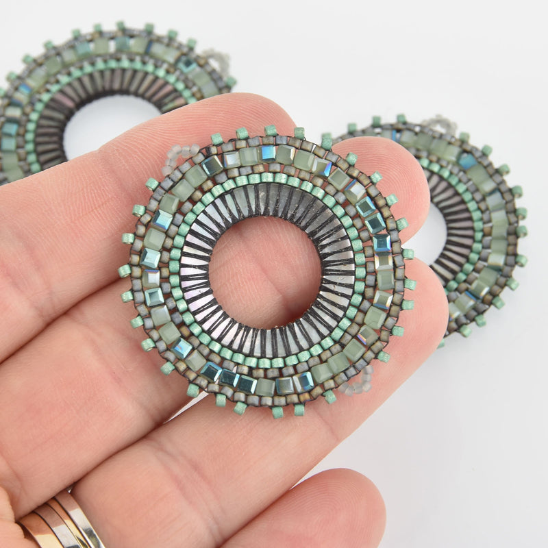 Beaded Circle Charm Connector with Miyuki Delica Seed Beads, 1.5", chs6139