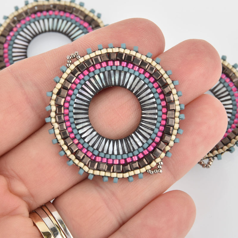 Beaded Circle Charm Connector with Miyuki Delica Seed Beads, 1.5", chs6140