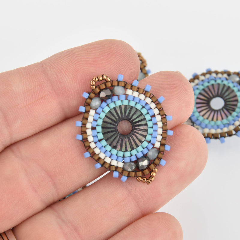 Beaded Circle Charm Connector with Miyuki Delica Seed Beads, 1", chs6142