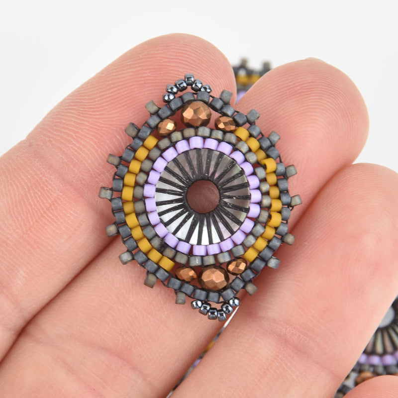 Beaded Circle Charm Connector with Miyuki Delica Seed Beads, 1", chs6143