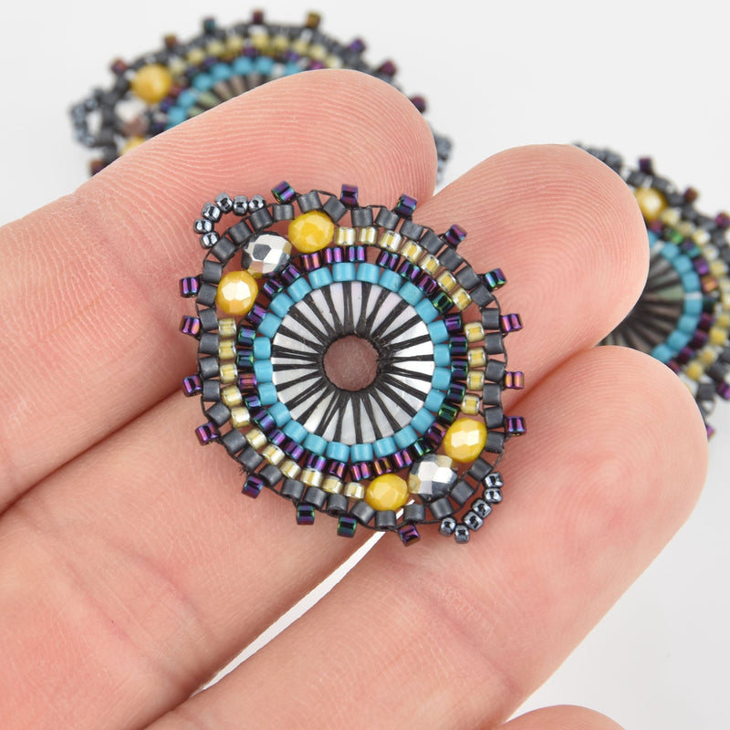 Beaded Circle Charm Connector with Miyuki Delica Seed Beads, 1", chs6145