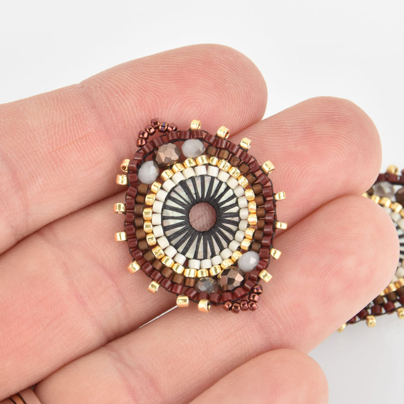 Beaded Circle Charm Connector with Miyuki Delica Seed Beads, 1", chs6146