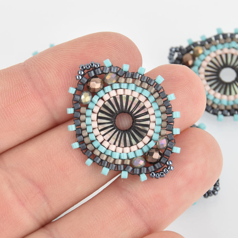 Beaded Circle Charm Connector with Miyuki Delica Seed Beads, 1", chs6148