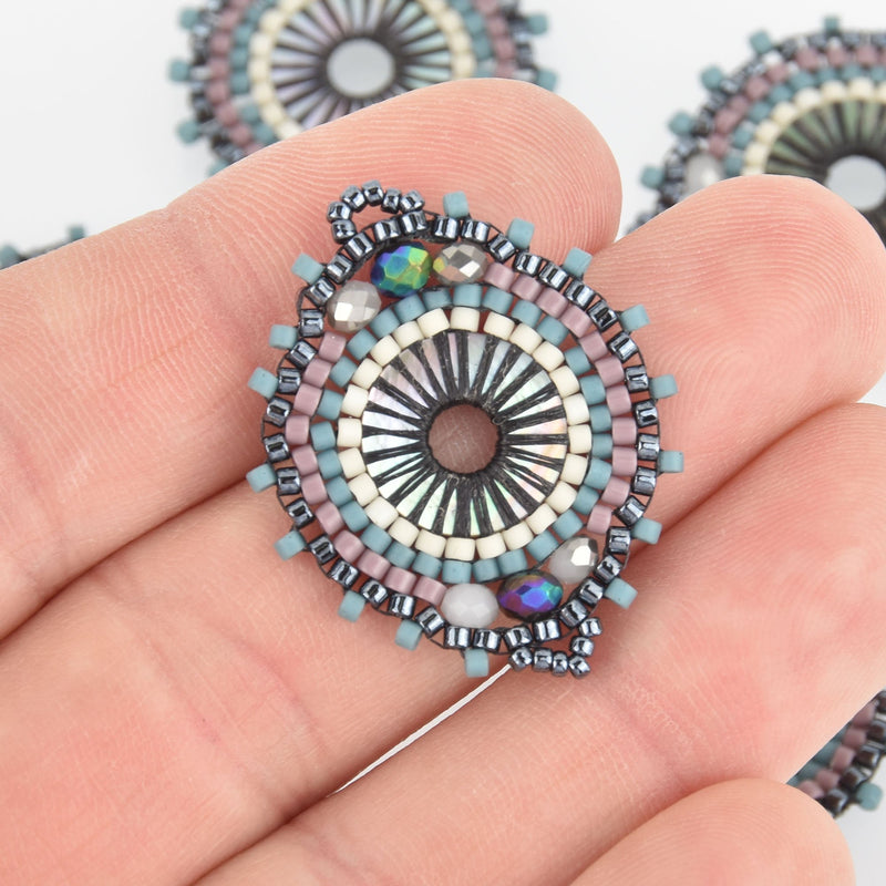 Beaded Circle Charm Connector with Miyuki Delica Seed Beads, 1", chs6149