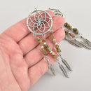 1 Silver Gemstone Dream Catcher Charm, Unikite Feather Pendant, 4" long chs6152