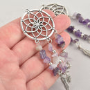 1 Silver Gemstone Dream Catcher Charm, Amethyst Feather Pendant, 4" long chs6153