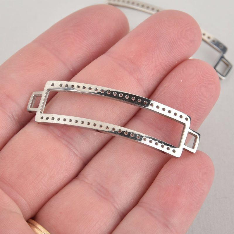 2 Centerline Charm Links, curved bracelet charm for seed beads, rhodium plated silver chs6155