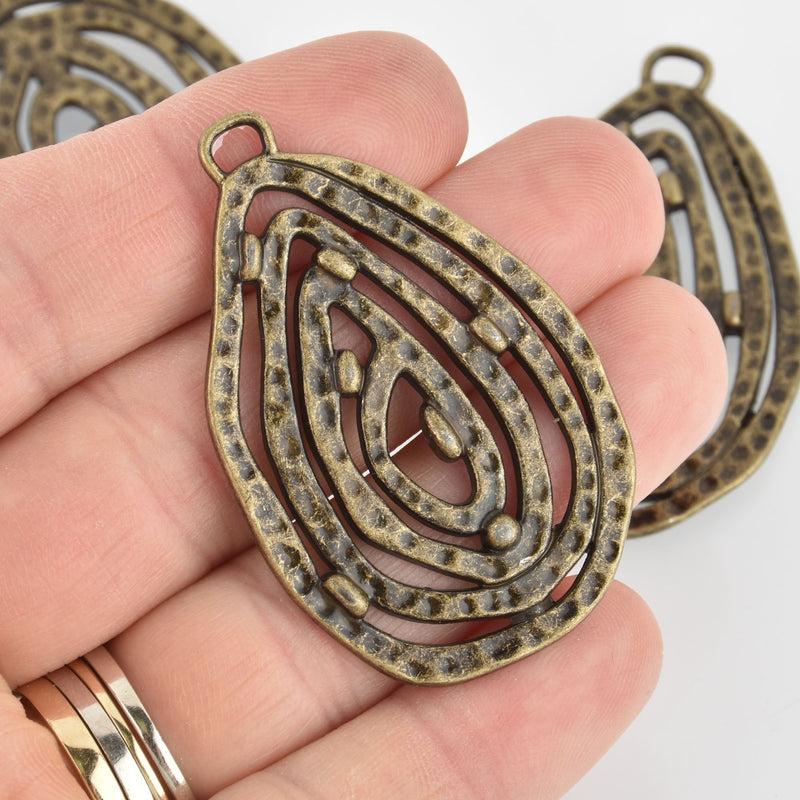 2 Bronze Teardrop Swirl Charms, 2" long, chs6166