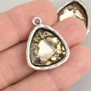 Champagne Rhinestone Drop Charm, Triangle Crystal Glass in Silver Tone Bezel, 27x23mm, chs6171