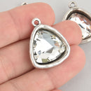 Clear Rhinestone Drop Charm, Triangle Crystal Glass in Silver Tone Bezel, 27x23mm, chs6172