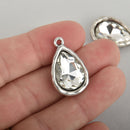 Clear Rhinestone Drop Charm, Teardrop Crystal Glass in Silver Tone Bezel, 27x17mm, chs6173