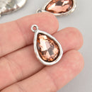 Peach Blush Rhinestone Drop Charm, Teardrop Crystal Glass in Silver Tone Bezel, 27x17mm, chs6175
