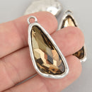 Champagne Rhinestone Drop Charm, Wing Crystal Glass in Silver Tone Bezel, 41x19mm, chs6176