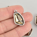 Champagne Rhinestone Drop Charm, Wing Crystal Glass in Silver Tone Bezel, 26x15mm, chs6181