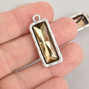 Champagne Rhinestone Drop Charm, Rectangle Bar Crystal Glass in Silver Tone Bezel, 32x12mm, chs6183