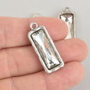 Clear Rhinestone Drop Charm, Rectangle Bar Crystal Glass in Silver Tone Bezel, 32x12mm, chs6184