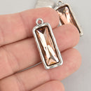 Pink Blush Rhinestone Drop Charm, Rectangle Bar Crystal Glass in Silver Tone Bezel, 32x12mm, chs6190
